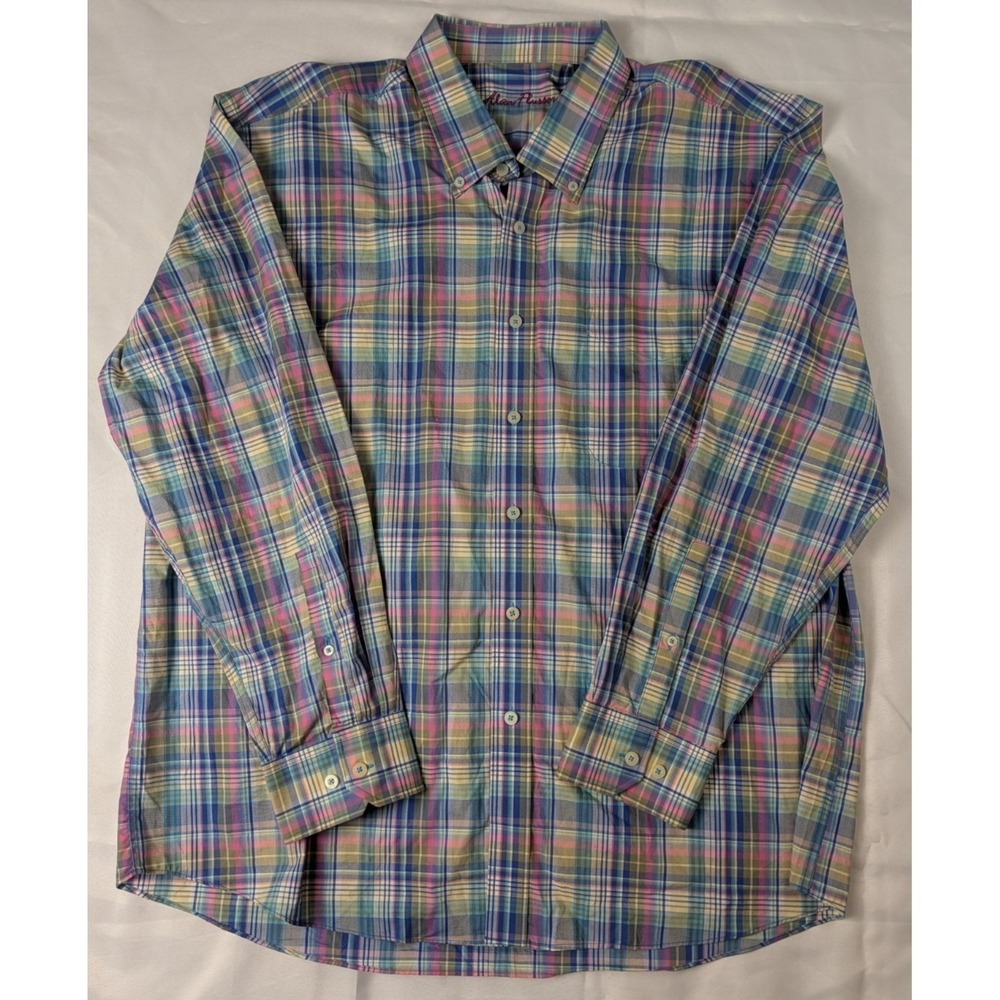 Alan Flusser Mens XL Plaid Button Down Shirt Long Sleeve Multicolor Cotton